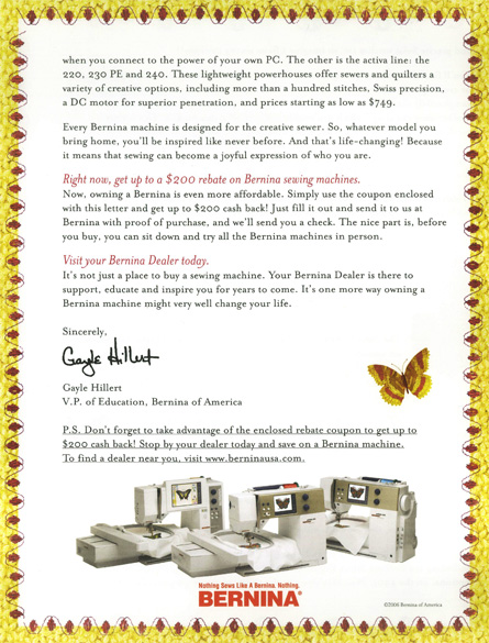 Bernina Direct Response Letter